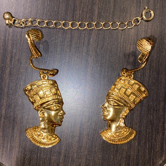 VTG AVON Egyptian Queen Nefertiti Clip Earrings & Choker Necklace SET - Picture 2 of 7